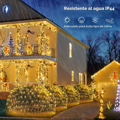 Vista 5 de HEYFUNi 192 luces LED de red de Navidad enchufables, 9.8 pies x 6.6 pies Blanco cálido
