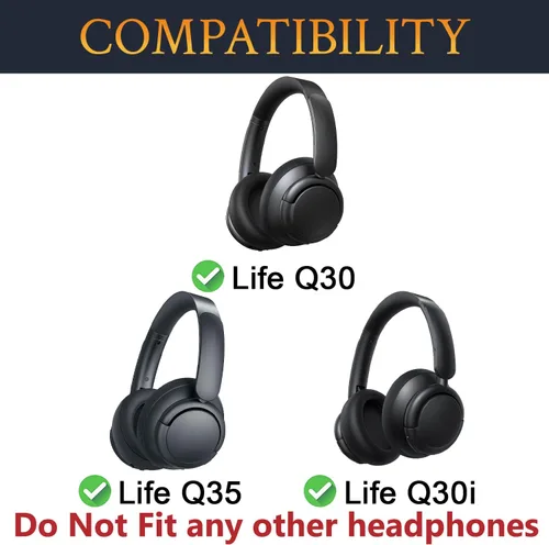 Vista 2 de SOULWIT Almohadillas de enfriamiento para auriculares Anker Soundcore Life Q30/Q30i/Q35, almohadillas con tela de seda de hielo, espuma de Negro