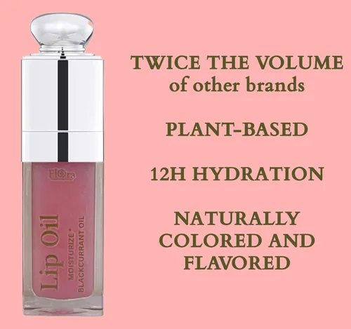 Vista 2 de ACEITE DE LABIOS FLORA BLACK CURRANT ORGÁNICO, A BASE DE PLANTAS HIDRATAR 10 ML HECHO EN CANADÁ