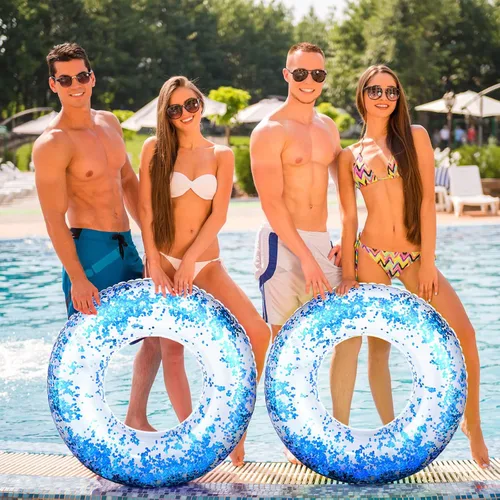 Vista 4 de Hungdao 4 piezas de flotadores inflables con purpurina para piscina, tubo de confeti y bola de playa con purpurina, pelota de playa inflable