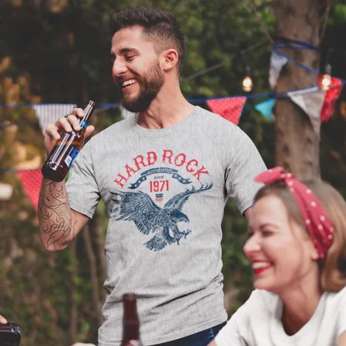 Vista 3 de Hard Rock Camiseta Americana Gris Unisex con Águila Voladora