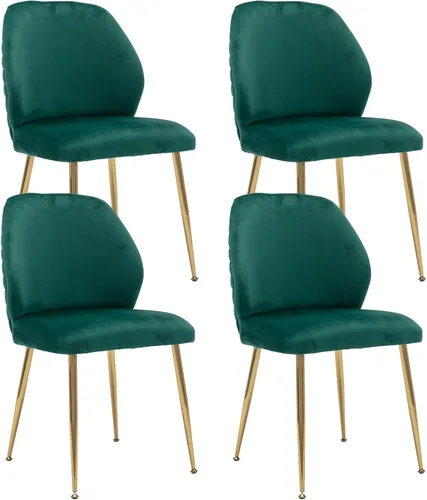 Vista 8 de Juego de 2 sillas de comedor tapizadas, modernas de terciopelo de mediados de siglo con respaldo de ala y patas de metal dorado, cómoda silla