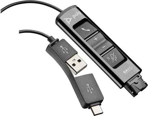 Vista 3 de Poly - Adaptador digital DA85M USB-A/USB-C (Plantronics) - Funciona con auriculares Poly Call Center de desconexión rápida (QD) - Protección
