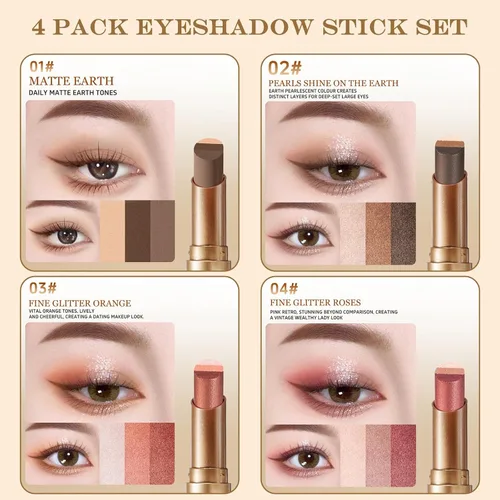Vista 3 de Juego de 4 barras de sombra de ojos multicolor, sombra de ojos con brillo Varios