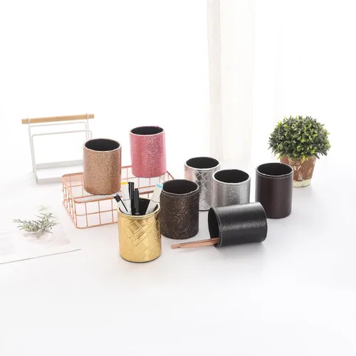 Vista 8 de Soporte para bolígrafo para escritorio, soportes de lápiz de cuero PU para cosméticos suministros de oficina, organizador de escritorio negro PH107