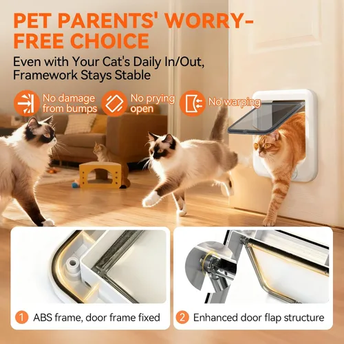 Vista 4 de LIBBEPET Puerta de gato para puerta interior, puerta de gato de 4 vías con bloqueo para interior, puertas de mascotas con marco de ABS reforzado