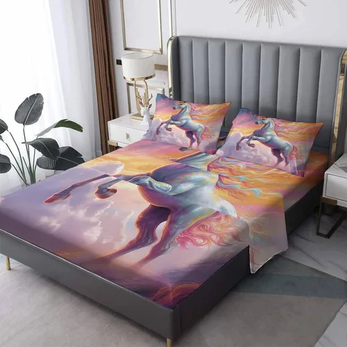 Vista 10 de Sábanas de caballo negro tamaño individual – Sábanas de cama de caballo galopante, microfibra suave, bolsillo profundo y sábanas estampadas sin