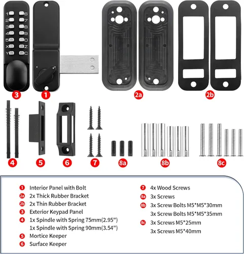 Vista 7 de Cerradura de perilla de puerta de entrada con teclado mecánico sin llave con perno, combinación de código de acceso de un solo lado, cerradura