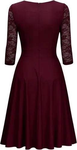 Vista 5 de Miusol Vestido de cóctel de manga 23 con cuello cuadrado y encaje floral para mujer