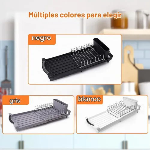 Vista 6 de Estante para secar platos compacto y expandible - Un escurridor de platos de acero inoxidable, resistente a la oxidación, que ahorra espacio