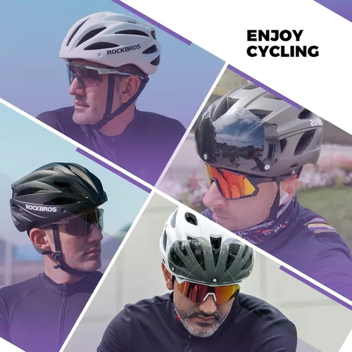 Vista 7 de ROCKBROS - Casco de bicicleta para hombres y mujeres adultos con ajuste sugerido de 58-65cm, gafas magnéticas desmontables y visera solar, ligero