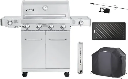 Vista 15 de Monument Grills Parrillas de gas propano de 4 quemadores más grandes de acero inoxidable con kit de asador (2 artículos)