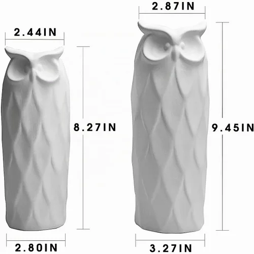 Vista 7 de Juego de 2 jarrones de cerámica con diseño de búho para sala de estar, dormitorio, 9.45'' y 8.27'', jarrones modernos blancos para plantas y flores