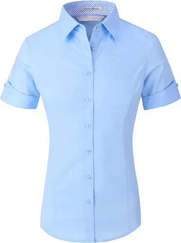 Vista 29 de Alex Vando Camisas de vestir para mujer, sin arrugas, ajuste regular, manga larga, elástica, camisa de trabajo