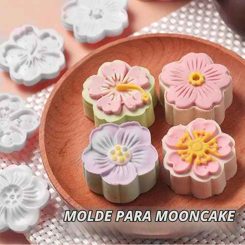 Vista 3 de Potente molde para pastel de luna 1.76 oz-4pcs flor de prensa blanca