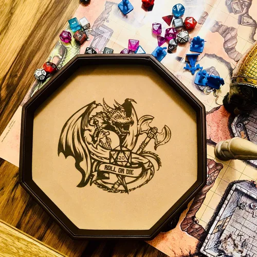Vista 7 de Fantasydice - ROLL OR DIE- Bandeja de dados - Octágono de 11.5 pulgadas - para dados, juegos de mesa, juegos de mesa como D&D (DND) 3.5 y 5e, Call