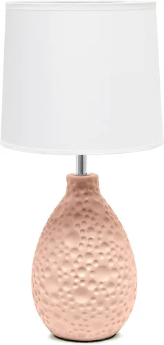 Vista 9 de Simple Designs LT1193-PNK Lámpara de mesa de cerámica ovalada refinada y texturizada de 14.17 pulgadas, para sala de estar, dormitorio, oficina, Rosa
