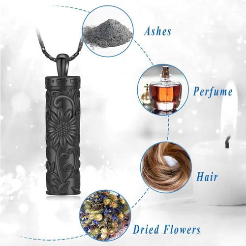 Vista 3 de Shajwo - Collar de urna cilíndrica para cenizas de girasol, joyería de cremación, colgante conmemorativo para seres queridos para hombres y mujeres