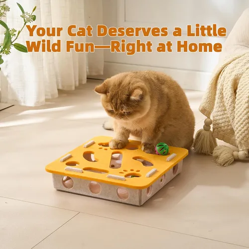 Vista 7 de Juguete interactivo de rompecabezas para gatos, caja de laberinto de fieltro con 3 bolas de cascabel para gatos de interior, estimulación mental
