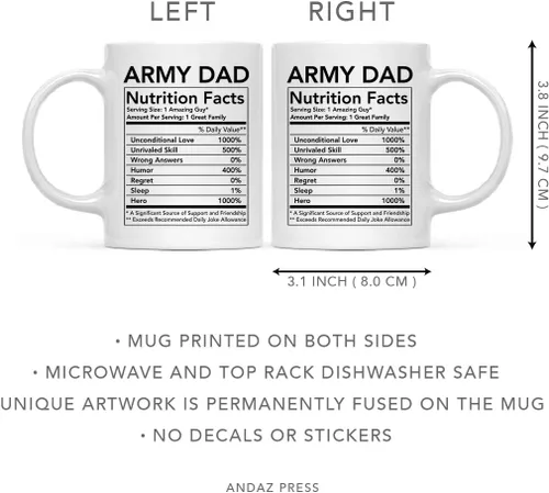 Vista 5 de Andaz Press Divertida taza de té de café de cerámica de 11 onzas, regalo de agradecimiento, datos nutricionales del ejército, paquete de 1, ideas