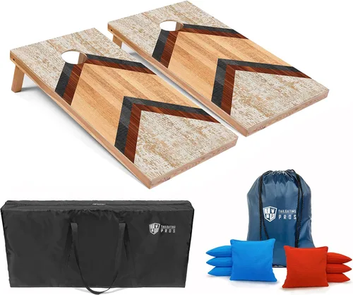 Vista 10 de Tailgating Pros Tablas de Cornhole livianas – Juego de cornhole de 4 x 2 pies con diseño moderno de madera con funda de transporte y juego de 8