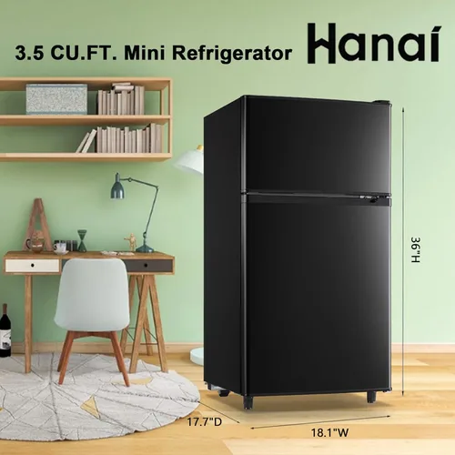 Vista 7 de WANAI Refrigerador compacto de 3.5 pies cúbicos de doble puerta con congelador, refrigerador pequeño con 7 modos TEMP, ahorro de energía, bajo ruido