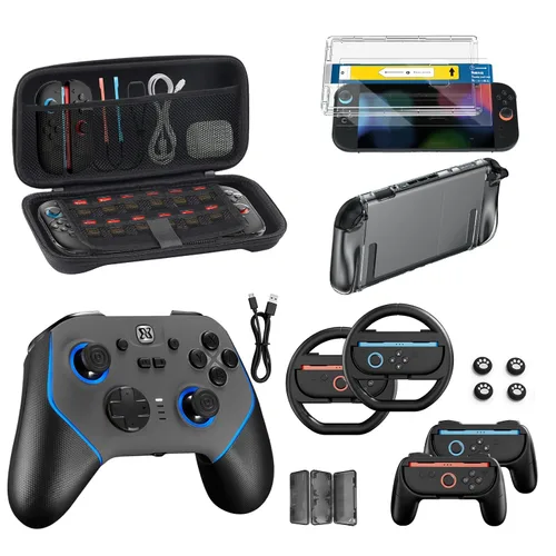 Vista 17 de Pro Controllers Accessories Bundle for Nintendo Switch 2 18-in-1: Carrying Case, Screen Protector, Thumb Grip for Joycon, Dockable Console