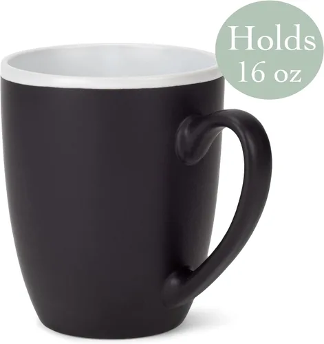 Vista 3 de Elanze Designs Juego de 4 tazas de cerámica mate de 16 onzas con interior blanco y negro