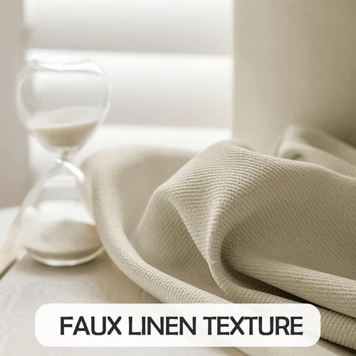 Vista 6 de Cortinas de lino 100% opacas de 96 pulgadas de largo, 2 paneles para dormitorio, sala de estar, lino beige, texturizado, para oscurecer