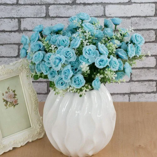 Vista 8 de Flor artificial de gama alta 5 tenedor 15 mini rosas decoración del hogar