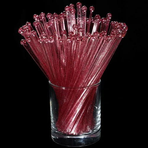 Vista 9 de 100 piezas de varillas de plástico desechables de parte superior redonda con cristal (negro)