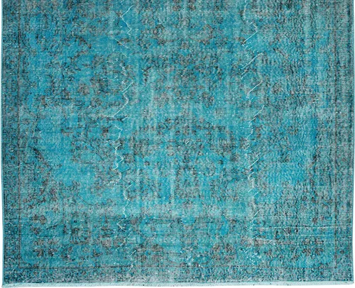 Vista 5 de 6.3x10 Ft Handmade Vintage Turkish Rug Over-Dyed in Teal for Modern