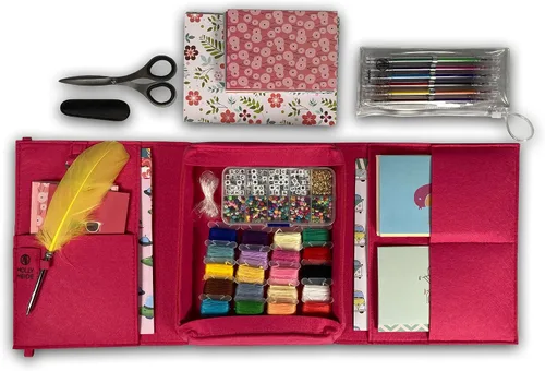 Vista 5 de Pen Pal Letter Writing Kit, Felt Organizer Writing Folder, Fancy Feather Pen, Paper, Cards & Envelopes, Gel Pens, Scissors, Glue Stick, Snail Mail