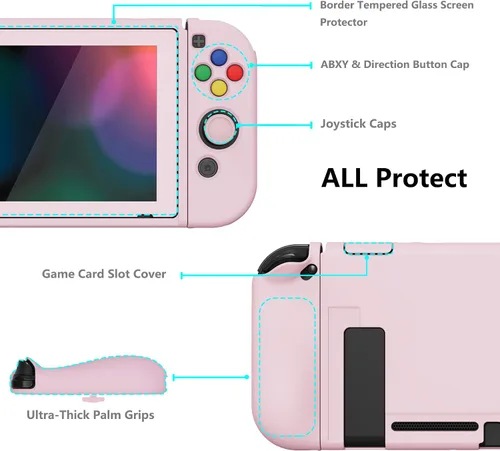 Vista 5 de PlayVital ZealProtect Soft Protective Case for Nintendo Switch, Flexible Joycon Cover Slim Cover for Nintendo Switch with Screen Protector & Thumb