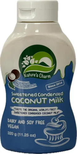 Vista 2 de Nature's Charm - Leche de coco condensada endulzada, botella para apretar, sin lácteos y soja, vegana, sin lactosa, sin gluten. Rico sabor a coco