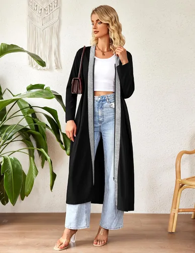 Vista 4 de Ekouaer Bata de manga larga con cremallera para mujer, bata ligera de longitud completa con bolsillos