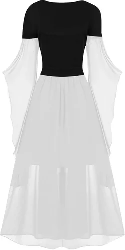 Vista 2 de Vestido punk gótico para mujer, vestido de fiesta de cosplay de Navidad, disfraz de Halloween, conjunto bohemio, vestido gótico de cintura alta