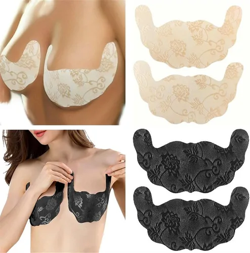 Vista 2 de Knhorfad 10 pares de fundas adhesivas en forma de U para pezones de encaje, autoadhesivas, desechables, sin tirantes, brasier invisible