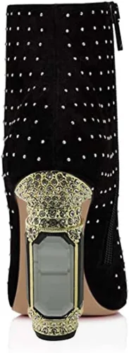 Vista 140 de FSJ Botas de tacón alto con punta puntiaguda para mujer, con tacón alto, con cremallera lateral brillante, estilo casual, para uso diario, zapatos