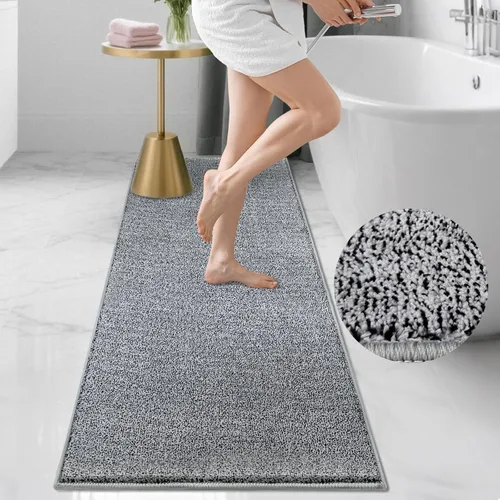 Vista 10 de HDFK Alfombra de baño antideslizante de 24 x 16 pulgadas, 2 tonos, felpilla suave, con respaldo de TPR Absorbencia sólida negro blanco Alfombra