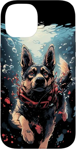 Vista 4 de iPhone 16 German Shepherd Dog Diving Swimming Underwater Case