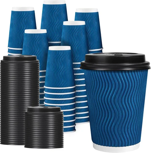 Vista 10 de Lamosi - Tazas de café con tapas, 12 onzas, paquete de 50 tazas desechables Rojo