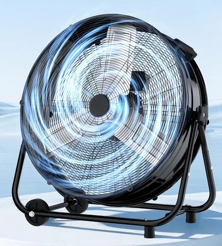 Vista 11 de Landeagle Ventilador de piso industrial de alta velocidad de 24 pulgadas con construcción de metal, ventilador de tambor resistente de 8800 CFM