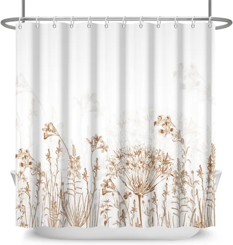 Vista 10 de Yeele Cortina de ducha floral de 36x72 pulgadas, juego de baño retro bonito con flores silvestres de acuarela, cortina de baño natural botánica