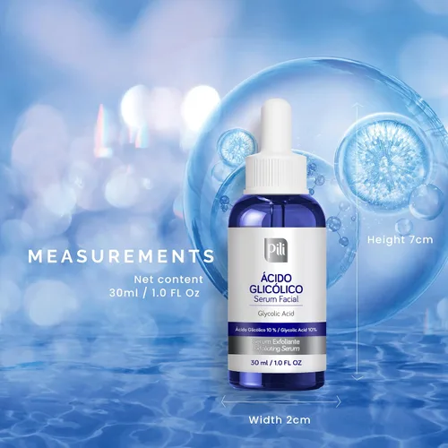 Vista 6 de Pili Ácido glicólico 10% de concentración – Suero iluminador, suavizante y exfoliante con AHA para colágeno y renovación celular Botella de 1