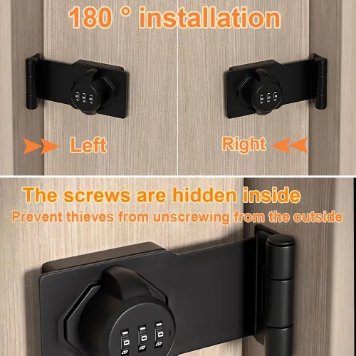 Vista 8 de Cerradura y pestillos para puerta corrediza de granero de 90 grados – Cerraduras rotativas con contraseña de gabinete para armario, cobertizo