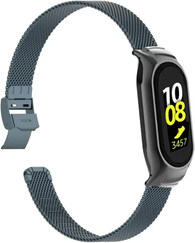Vista 7 de Correa de reloj de metal compatible con Samsung Galaxy Fit2 SM-R220 de acero inoxidable con marco de bisel protector con diseño de malla