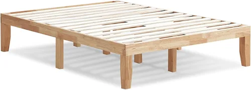 Vista 16 de KOMFOTT Armazón de cama de plataforma de madera de 14 pulgadas, tamaño Twin, base de colchón de madera con marco de madera de caucho, fuerte soporte