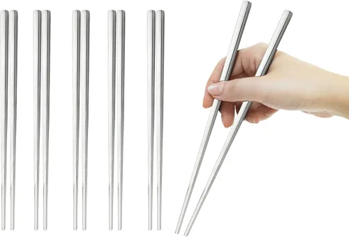 Vista 11 de JASHII 5 pares de palillos de acero inoxidable serie – palillos de acero inoxidable 304 palillos de metal palillos juego de palillos de 9.06 Negro