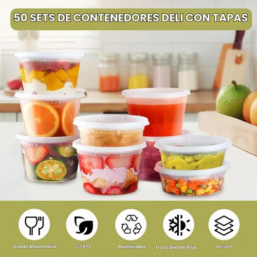 Vista 3 de Ezalia 50 juegos de recipientes de plástico con tapas, contenedor de pinta